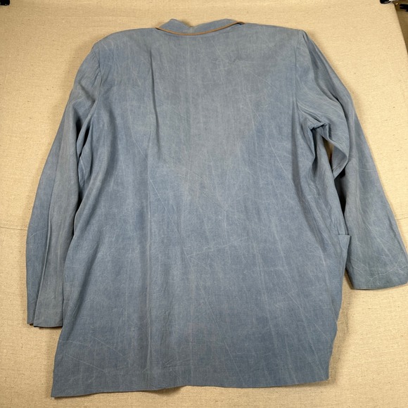 Vintage Western 3 Piece Set Blue Fringe Blazer Top Skirt Cactus Embroidery L - Picture 3 of 10